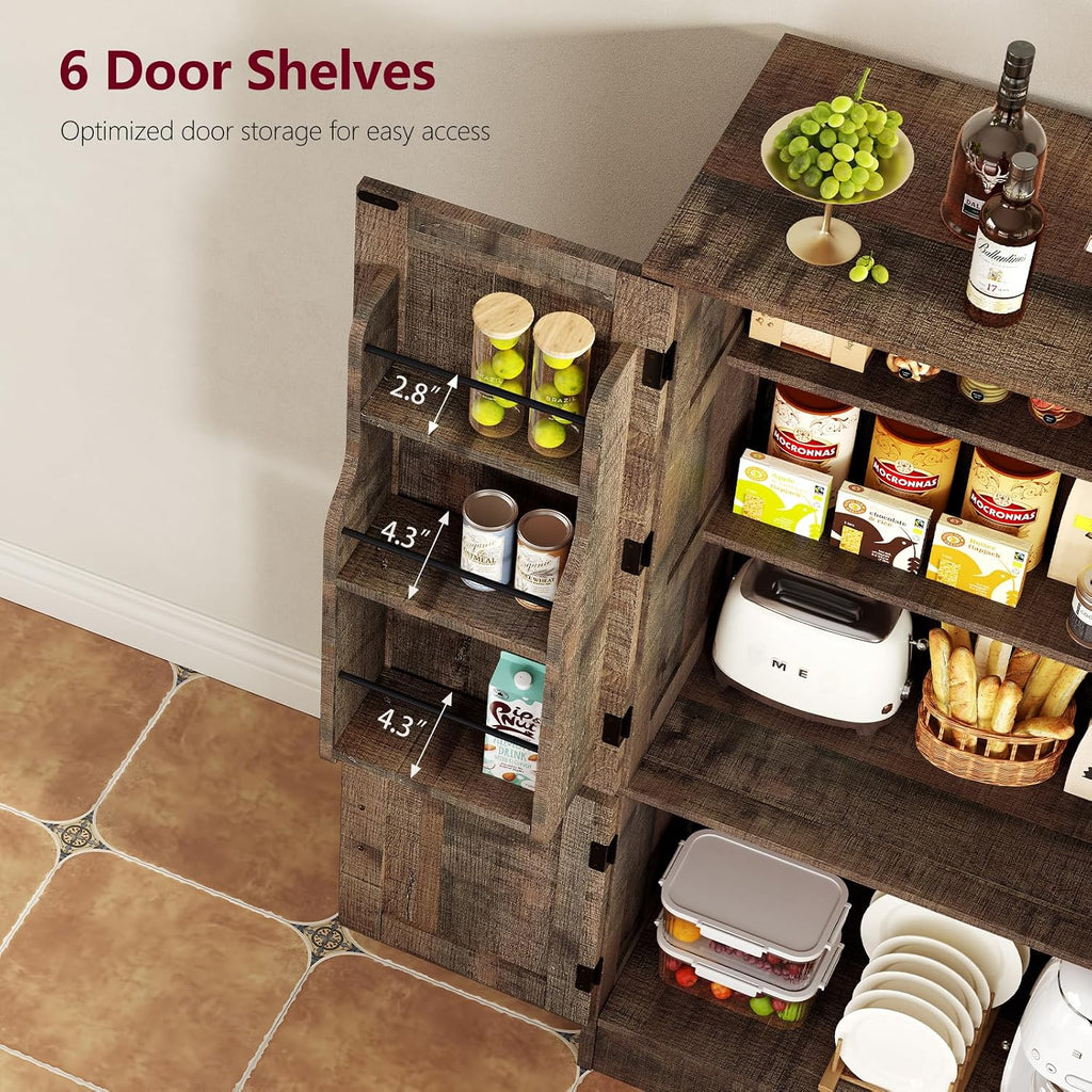 TEENFON Storage Cabinet with 4 Doors, 43.3' H Farmhouse Kitchen Cabinet with 6 Door Shelves, Kitchen Storage Cabinets with Adjustable Shelves, for Living Room, Antique Oak