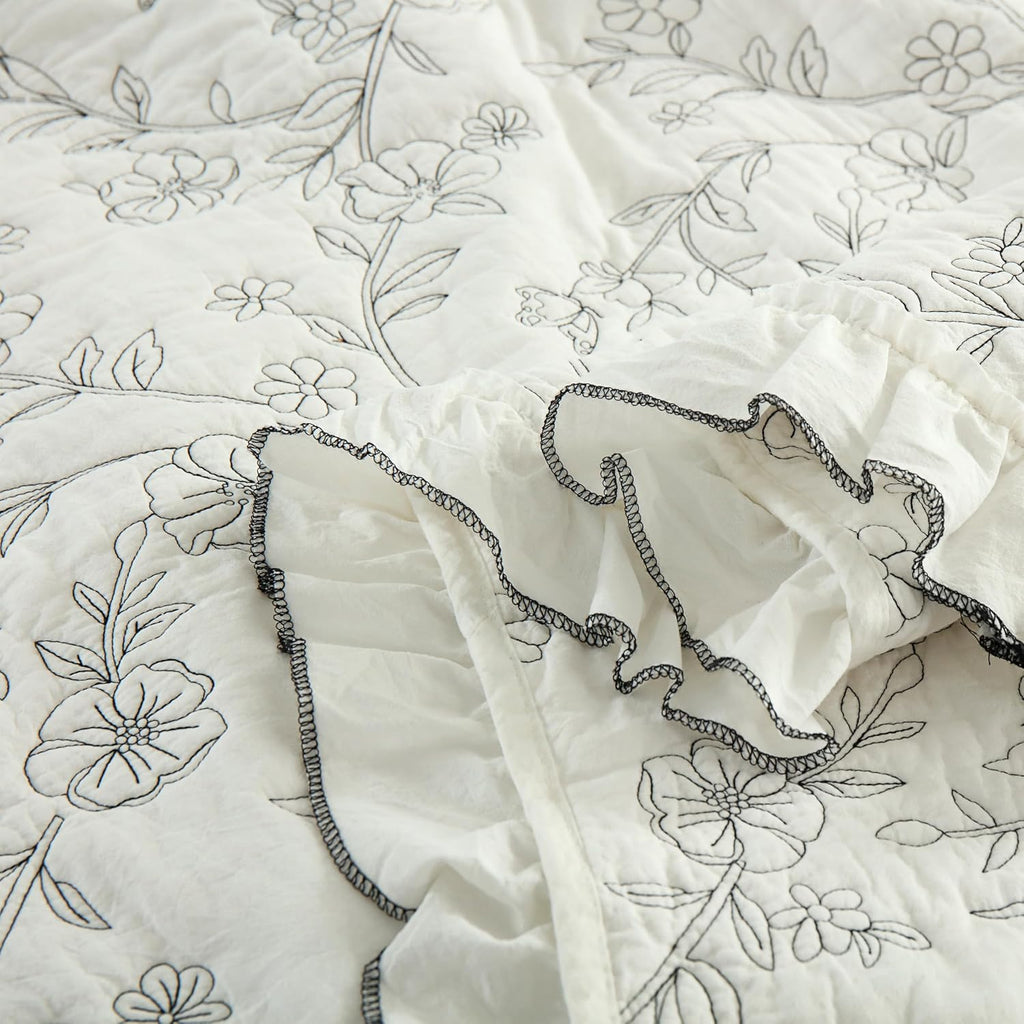 MarCielo 3-Piece 100% Cotton Bedspread Lightweight Quilt Coverlet Embroidery Farmhouse Bedding Set (Floral,King (106' X 98'))