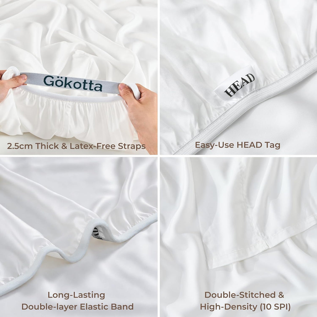 GOKOTTA Queen Sheets Set - FSC & Oeko-TEX Certified - 100% Rayon Derived from Bamboo - 430 High Thread Count Ultra Soft and Cooling,16'' Deep Pocket with Elastic Corner Straps - Pure White