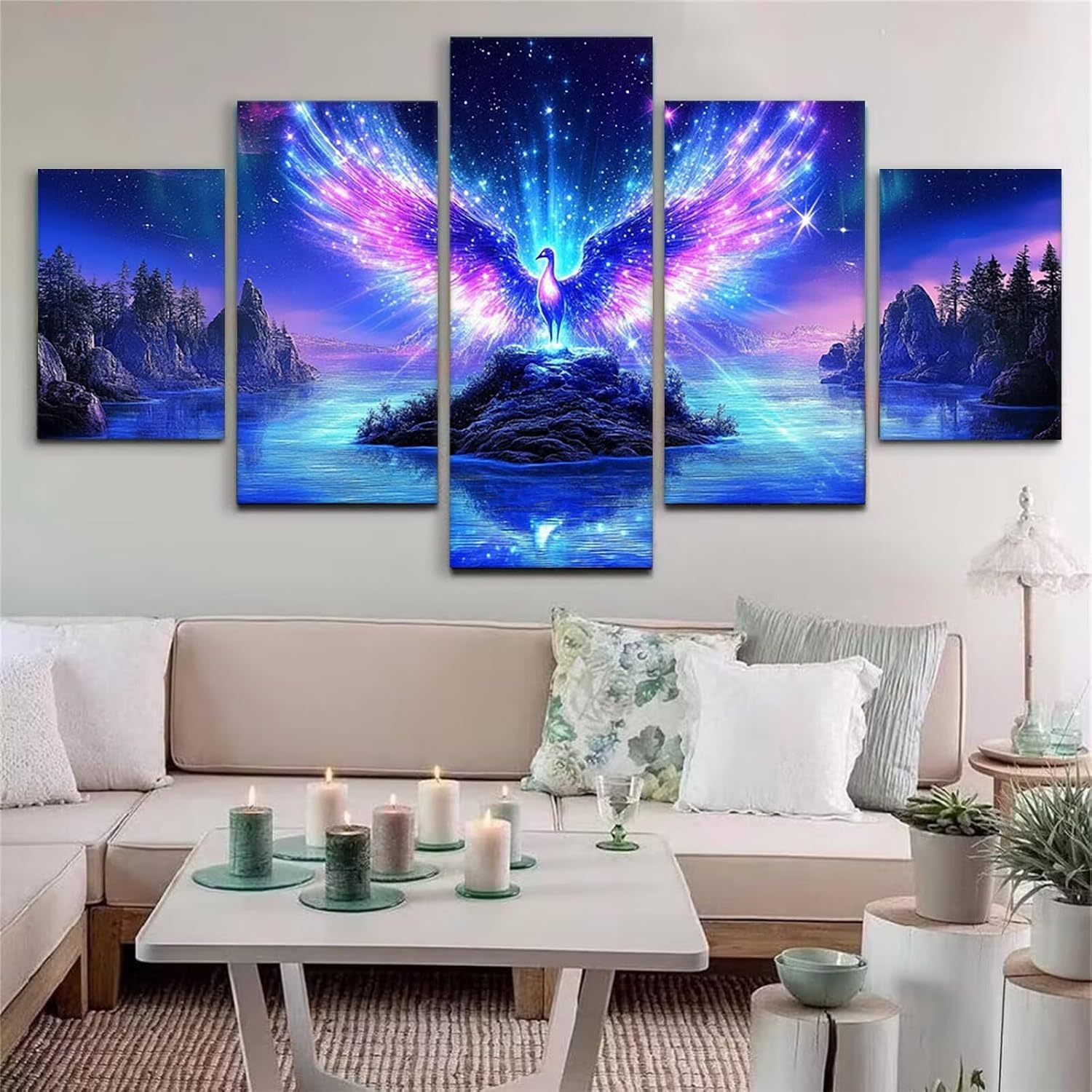 Dream Diamond Art 5 Piece Diamond Painting Phoenix 5D DIY Full Round Drill Dimond Art Paintings Rhinestones Crafts for Adults Gem Painting for Home Decor, Large Artwork for Wall 60 x 120 Inch,Model147