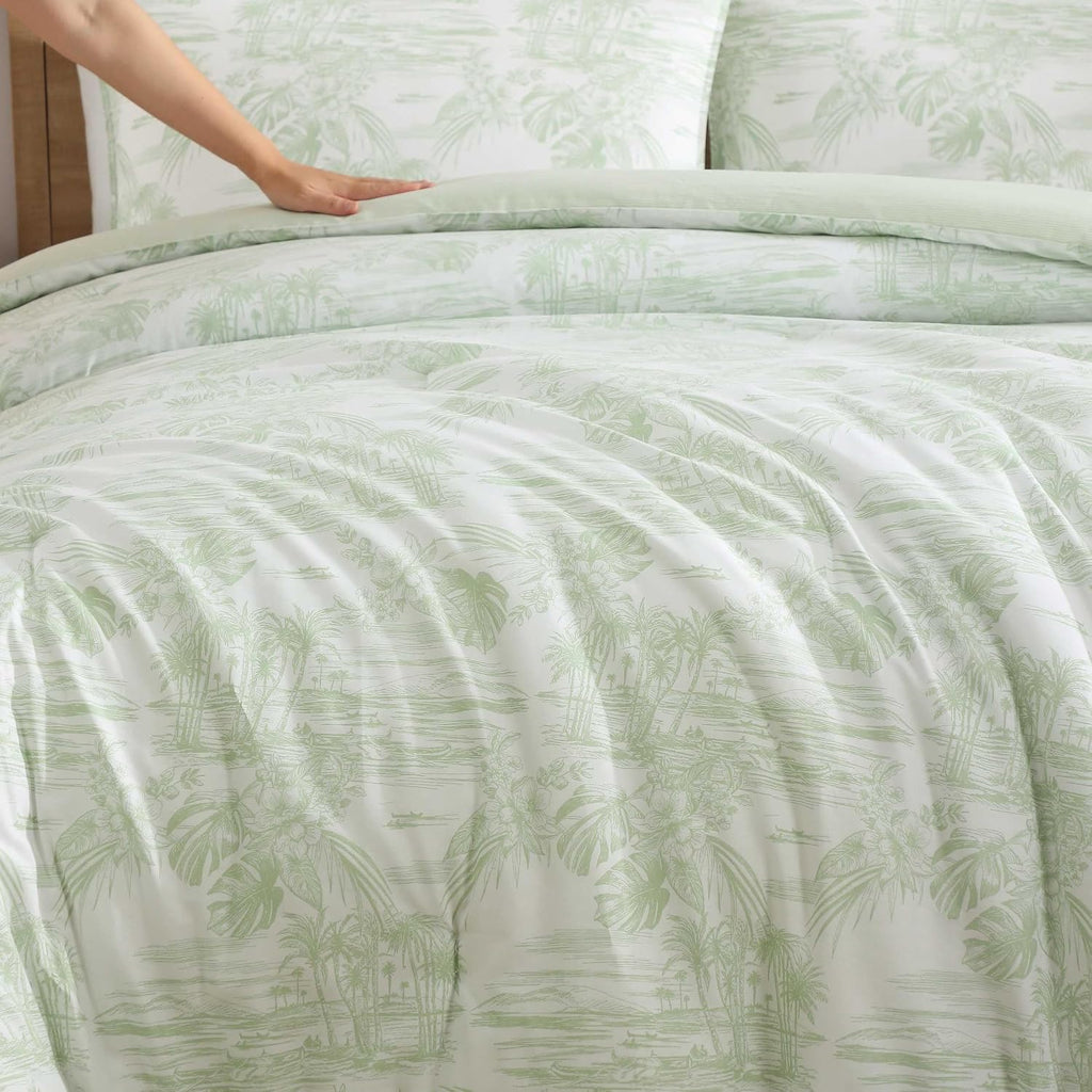 Tommy Bahama - King Comforter Set, 100% Soft Cotton Bed Set for Year Round Comfort, Coastal Bedding with Matching Pillowcases (Beach Bluff Toile Green)