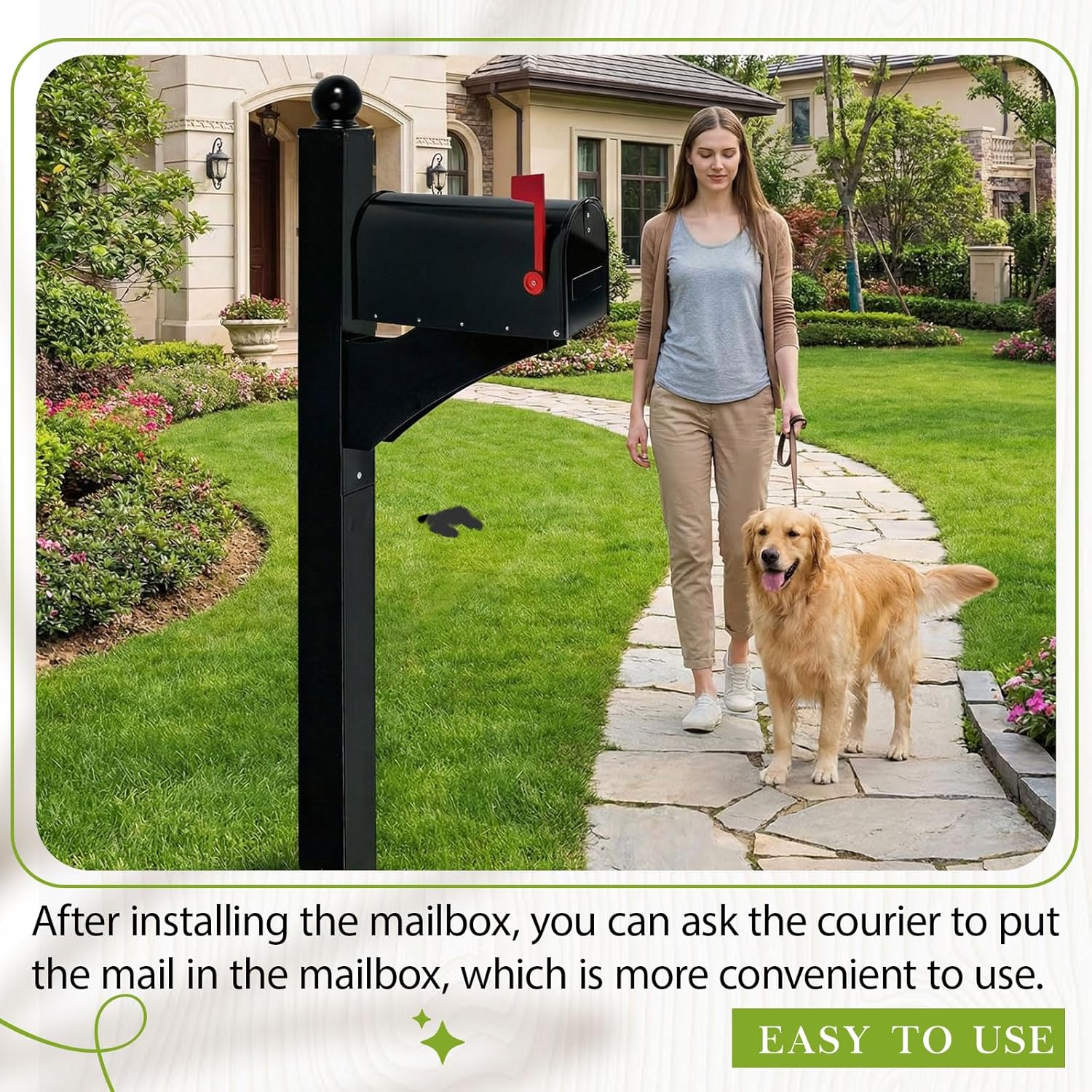 Colingmill Black 1 Set Iron Mailbox Posts with Mailbox for Outside Ground Mounting Post 56 Inch Tall Heavy Duty Architectural Stand with 8 Screws for Outdoor Use