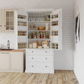 77inch Farmhouse Kitchen Pantry, Wood Storage Cabinet with 3 Adjustable Shelves, Freestanding Tall Cupboard Storage Cabinet with 8 Door Shelves and 3 Drawers for Kitchen, Dining Room (White-1)