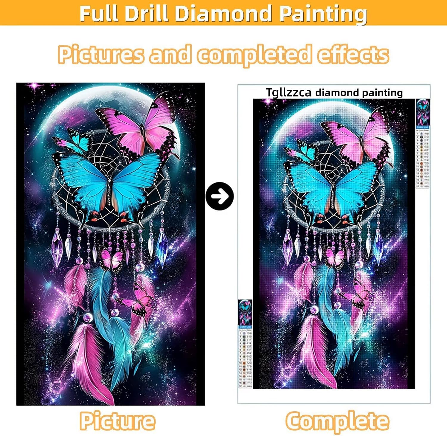 Diamond Art Kits for Adults Dreamcatcher Diamond Painting Kits, 5D DIY Square Butterfly Full Drill Dimond Art Paintings Crafts for Adults for Gift Home Wall Decor, Large Size 36 x 72 Inch, Model642
