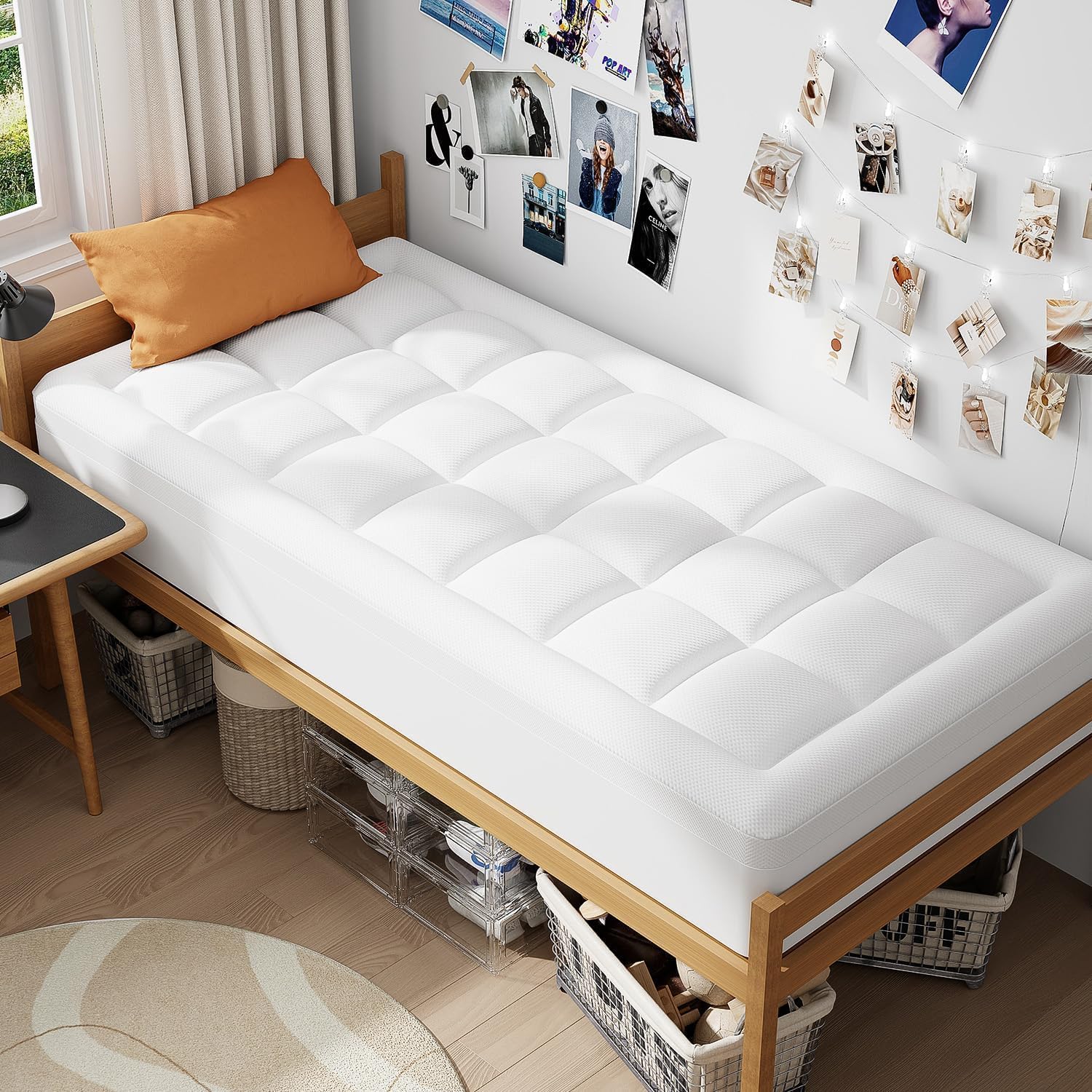 ELEMUSE Twin XL Dual Layer 3 Inch Memory Foam Mattress Topper for College Studends, Dorm Room Essentials, 2 Inch Cooling Gel Foam and 1 Inch Soft Pillow Top Bed Pad,Back to School Comfortable Support