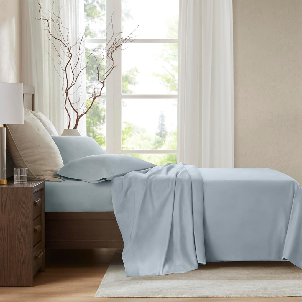 Harbor House Luxury 100% Egyptian Cotton Sheet Set, 400 Thread Count Sateen Weave, Soft & Breathable Bed Sheets with Deep Pocket, 4-Piece Queen Bedding Set, Blue