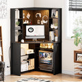 HNEBC Home Office Desk with Pull-Out LED,L-Shaped Corner Desk with Pull-Out LED Lights & Chariging Station,Computer Desk with Hutch & 10 Shelves,Pegboards for Work & Study,Black