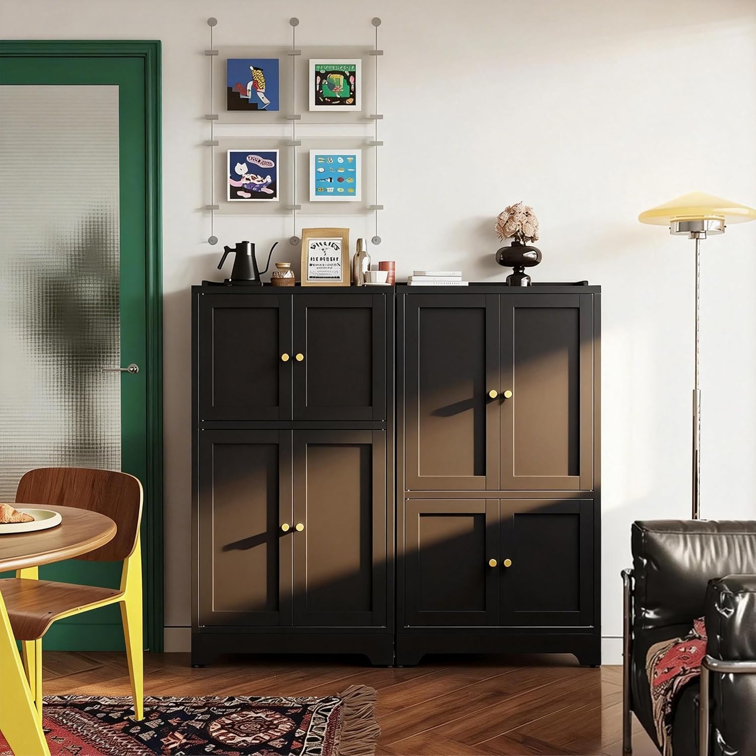 43' H Small Black Cabinet,Bathroom Floor Storage Cabinet,Metal Bathroom Cabinets Freestanding
