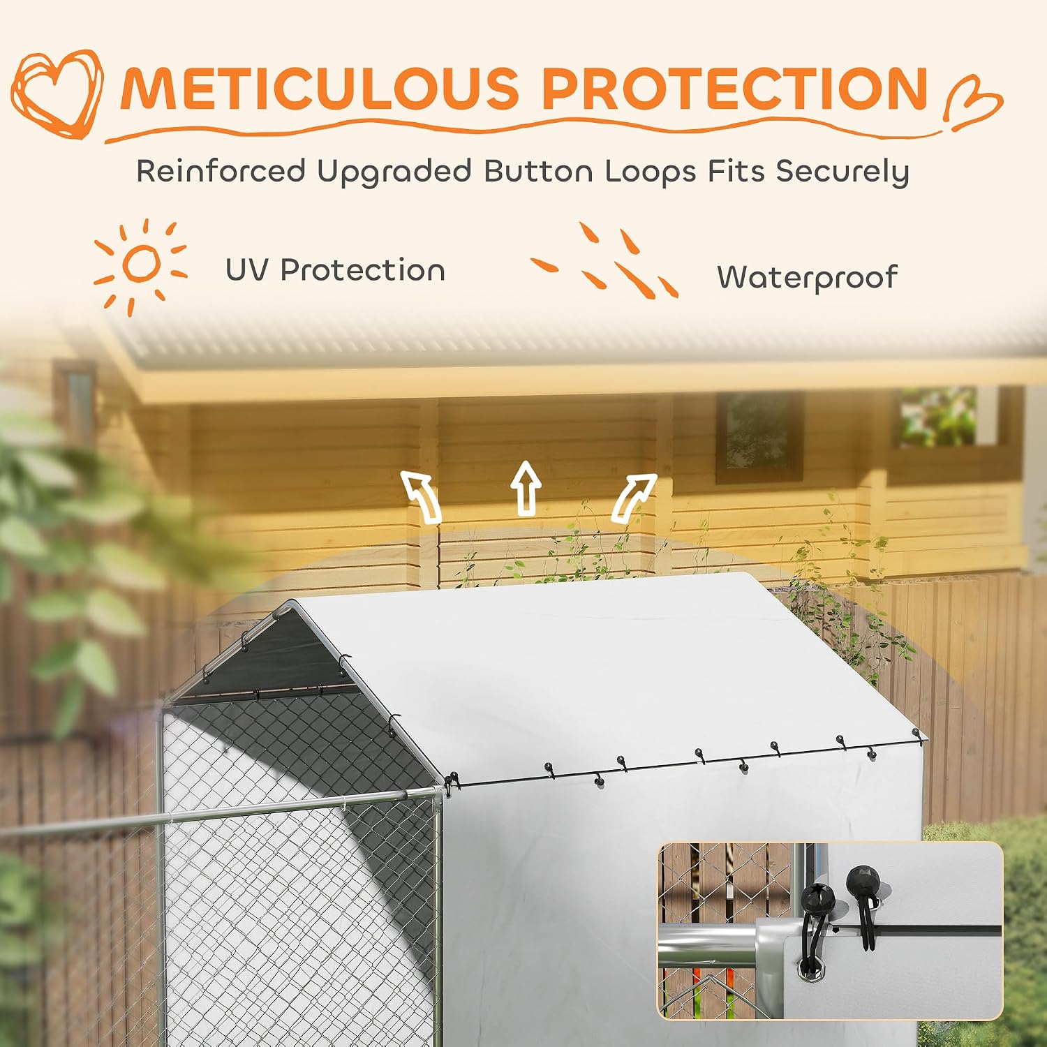 PawHut 20' x 7.5' x 7.5' Large Outdoor Dog Kennel w/Secure Lock, Heavy Duty Galvanized Chain Link Dog Kennel w/Waterproof & UV-Resistant Cover, Rotating Bowls, for M&L Breeds, Chickens, Ducks