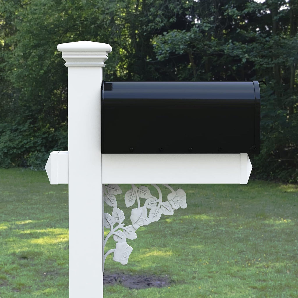 4Ever Products The Hoover Mailbox with White Vinyl Post Included Complete Decorative Curbside Mailbox System with Classic Traditional Style (Black Mailbox)