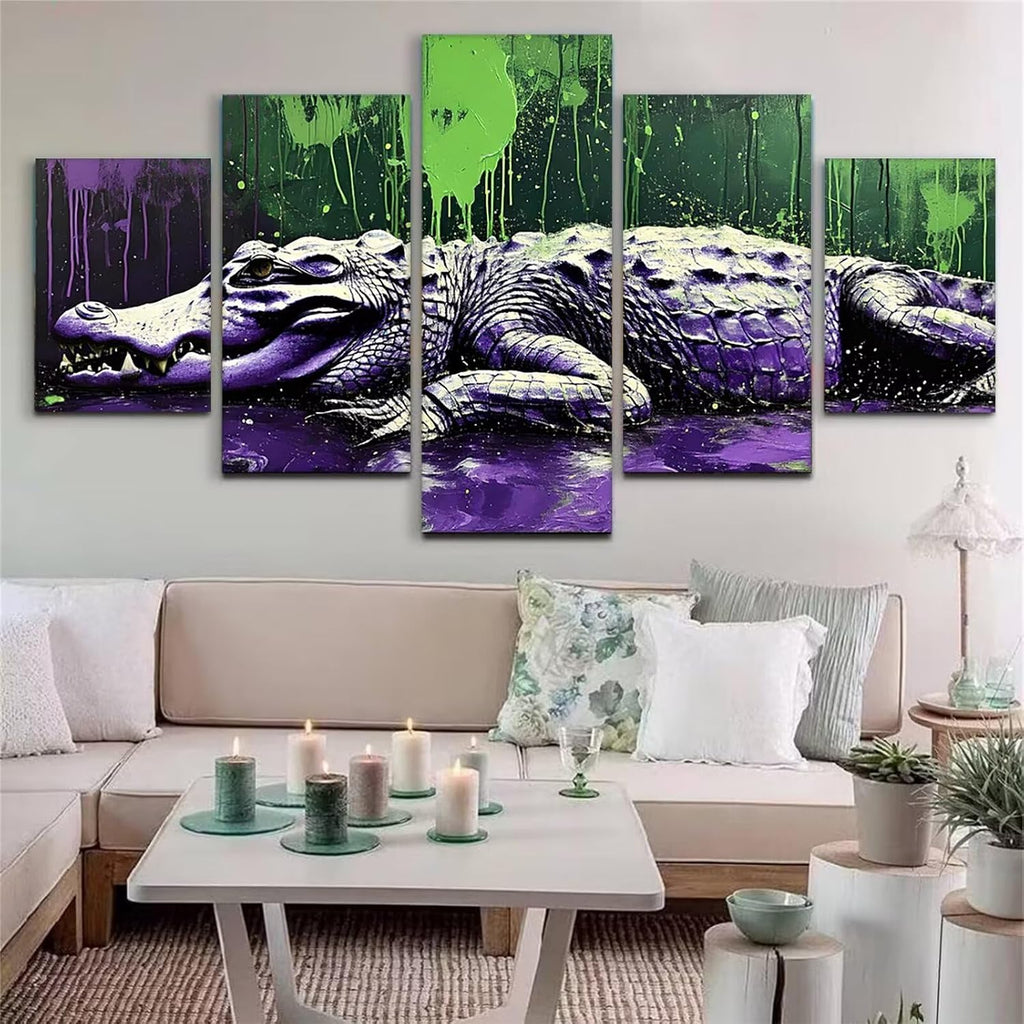 Crocodile Diamond Art 5 Piece Diamond Painting Animal 5D DIY Full Square Drill Dimond Art Paintings Crystal Crafts for Adults Gem Painting for Home Decor, Large Artwork for Wall 44 x 90 Inch, Model426