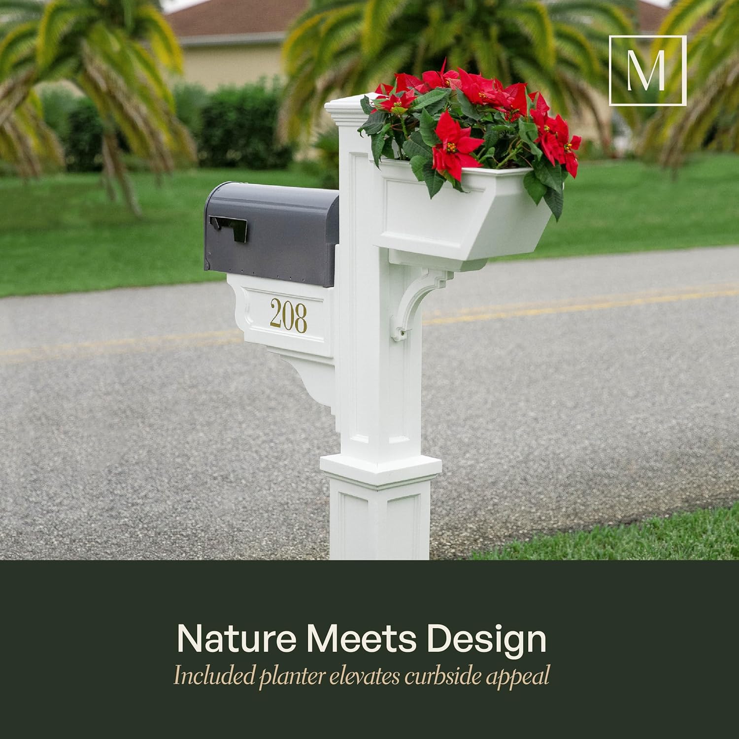 Mayne Signature Plus Mailbox Post with Newspaper Slot and Planter – Weather-Resistant, Durable Classic Design – Easy-to-Install Outdoor Mailbox Post