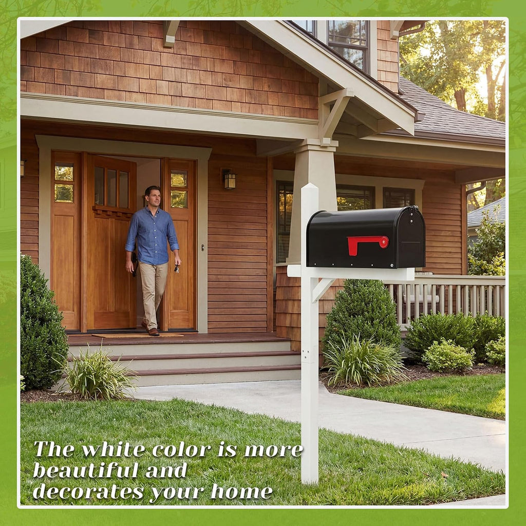 Colingmill Mailbox and Post Combo, White Wooden Mailbox Post for Outdoor Home Yard Classic Style