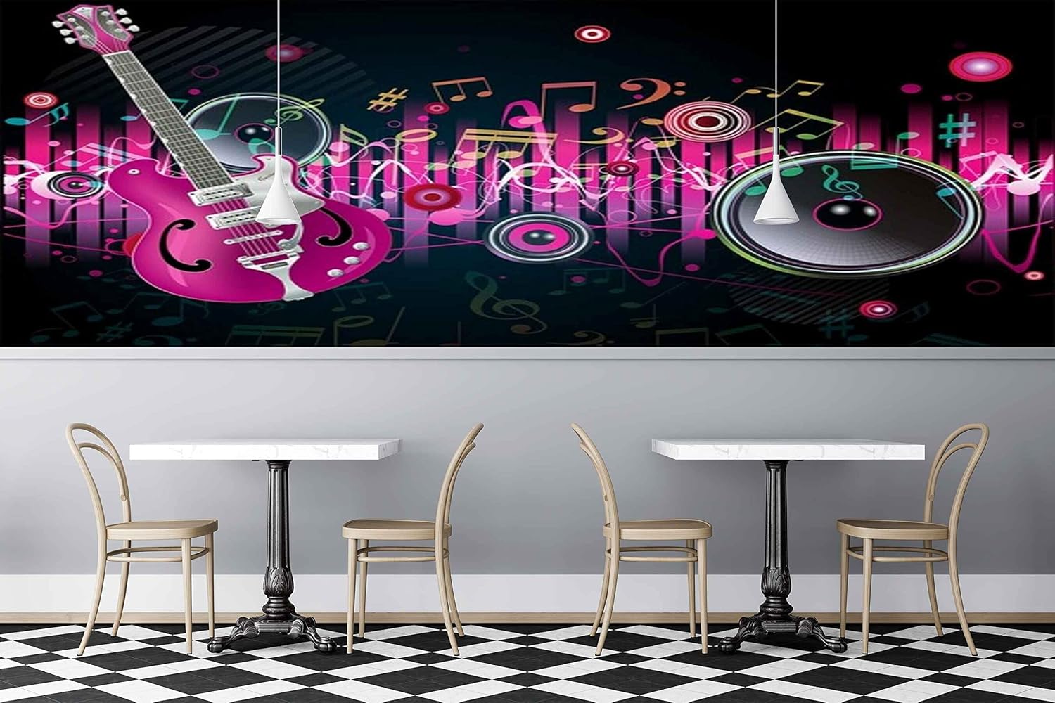 MWZ3528 Guitar Musical Signs Instruments HD 3D Wallpaper for Disco Club Karaoke[14 ft x 10 ft] / [427 cm x 305 cm]