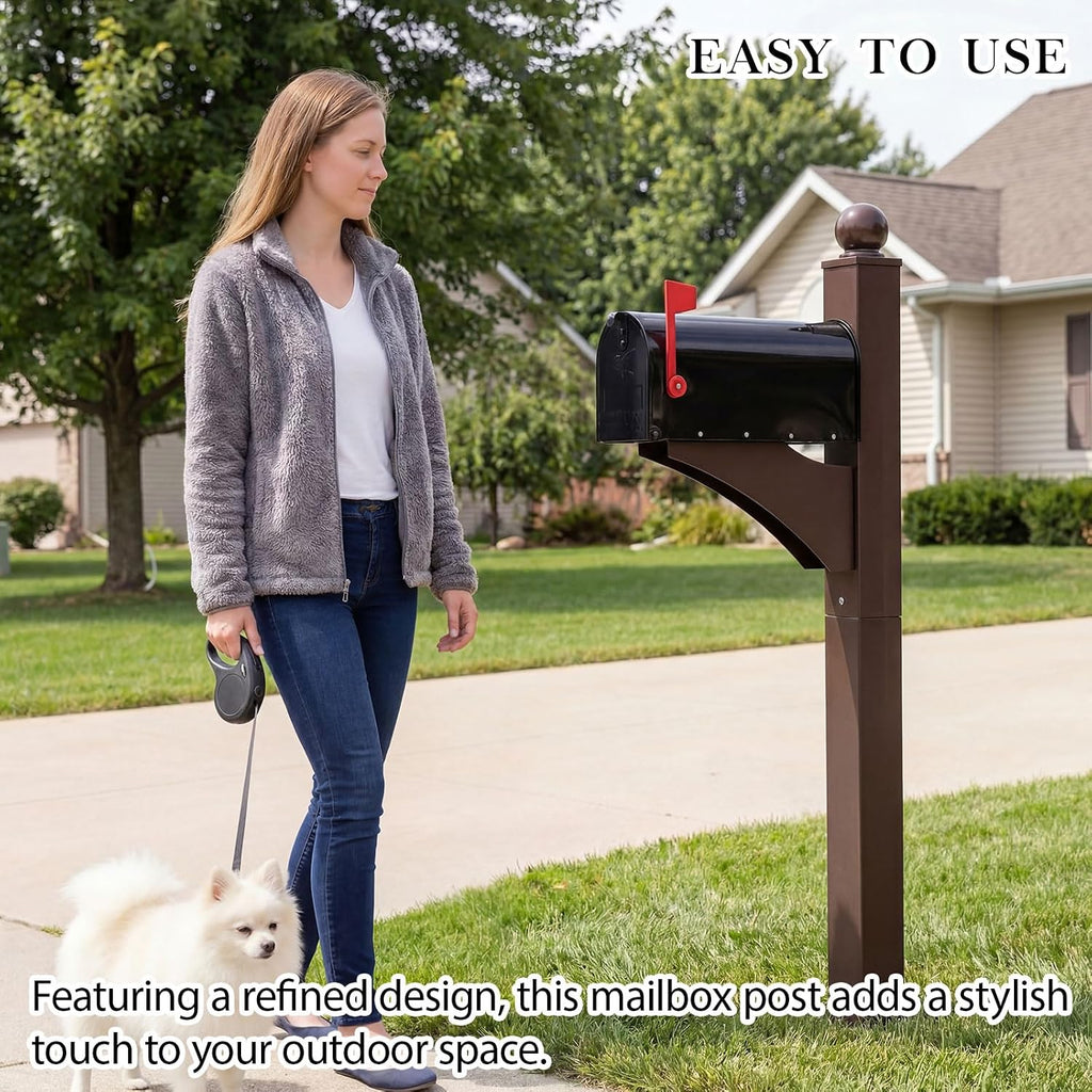 Colingmill Brown,Black 1 Set Iron Mailbox Posts with Mailbox for Outside Ground Mounting Post 56 Inch Tall Heavy Duty Architectural Stand with 8 Screws for Outdoor Use