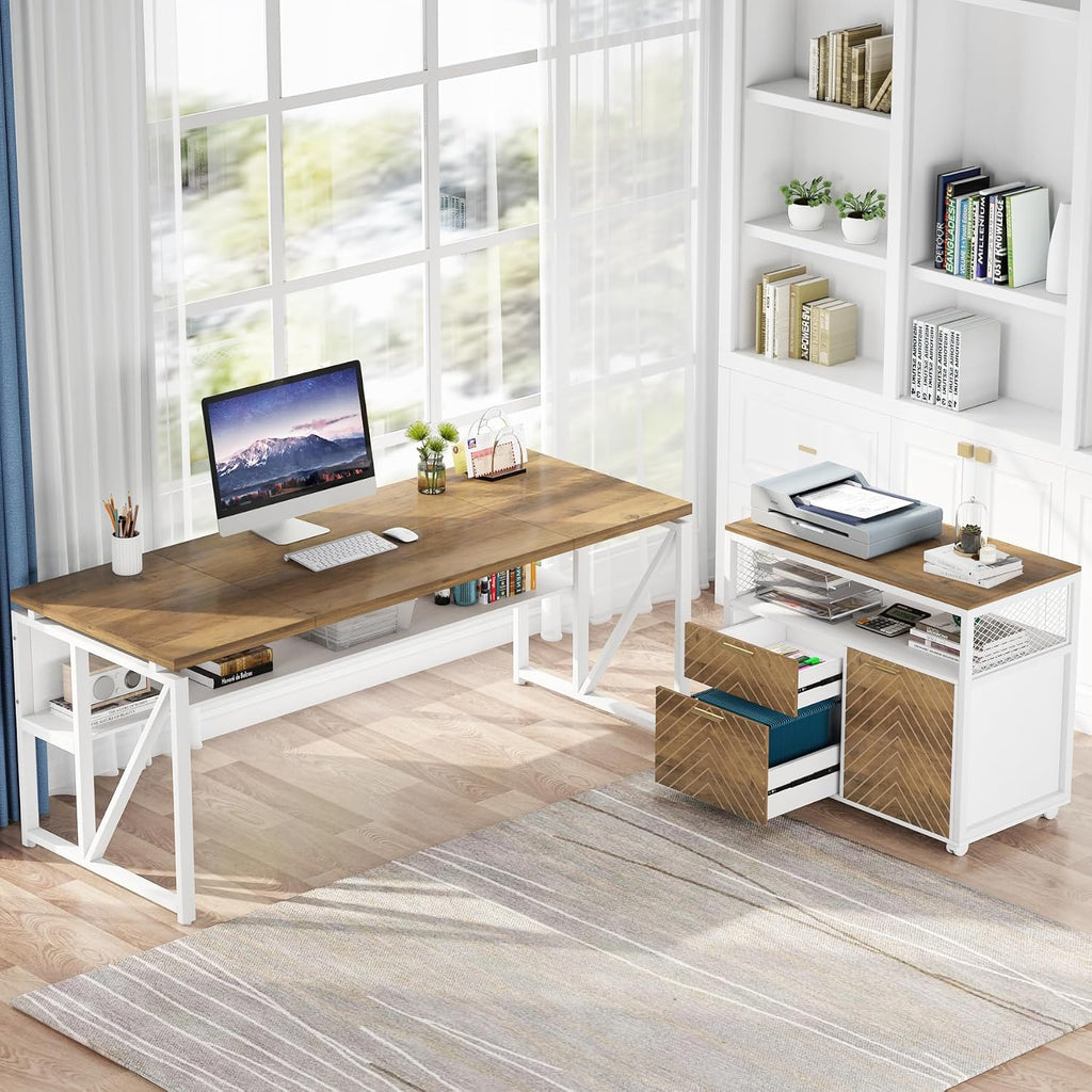 Tribesigns L Shaped Desk with Drawer,63' Executive Computer Desk and lateral File Cabinet, 2 Piece Home Office Furniture for Hanging File, Cabinet with Doors