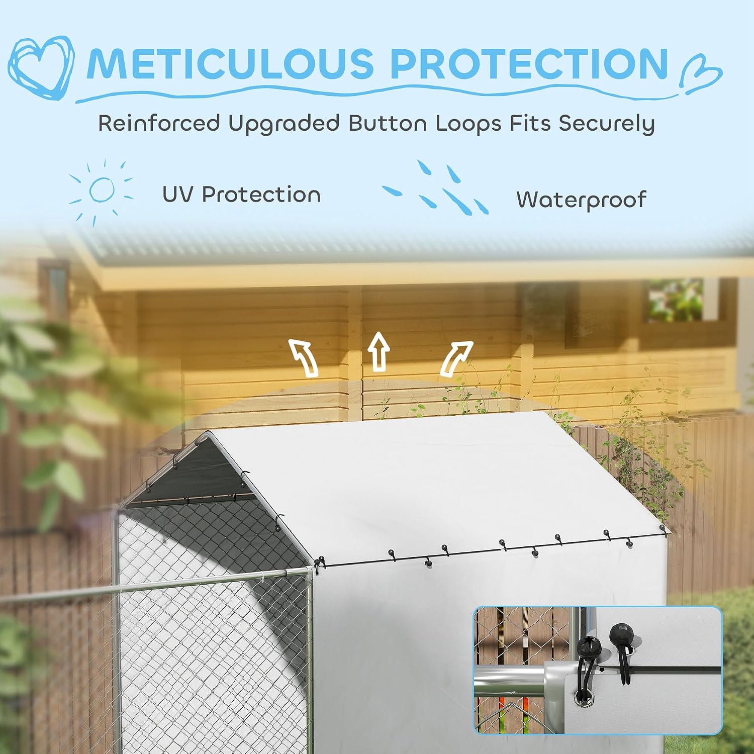 PawHut Large Outdoor Dog Kennel, Heavy Duty Galvanized Chain Link Dog Kennel Outside with Waterproof & UV-Resistant Cover, Rotating Bowls Door, for M&L Breeds, Chickens, Ducks, 13' x 7.5' x 7.5'