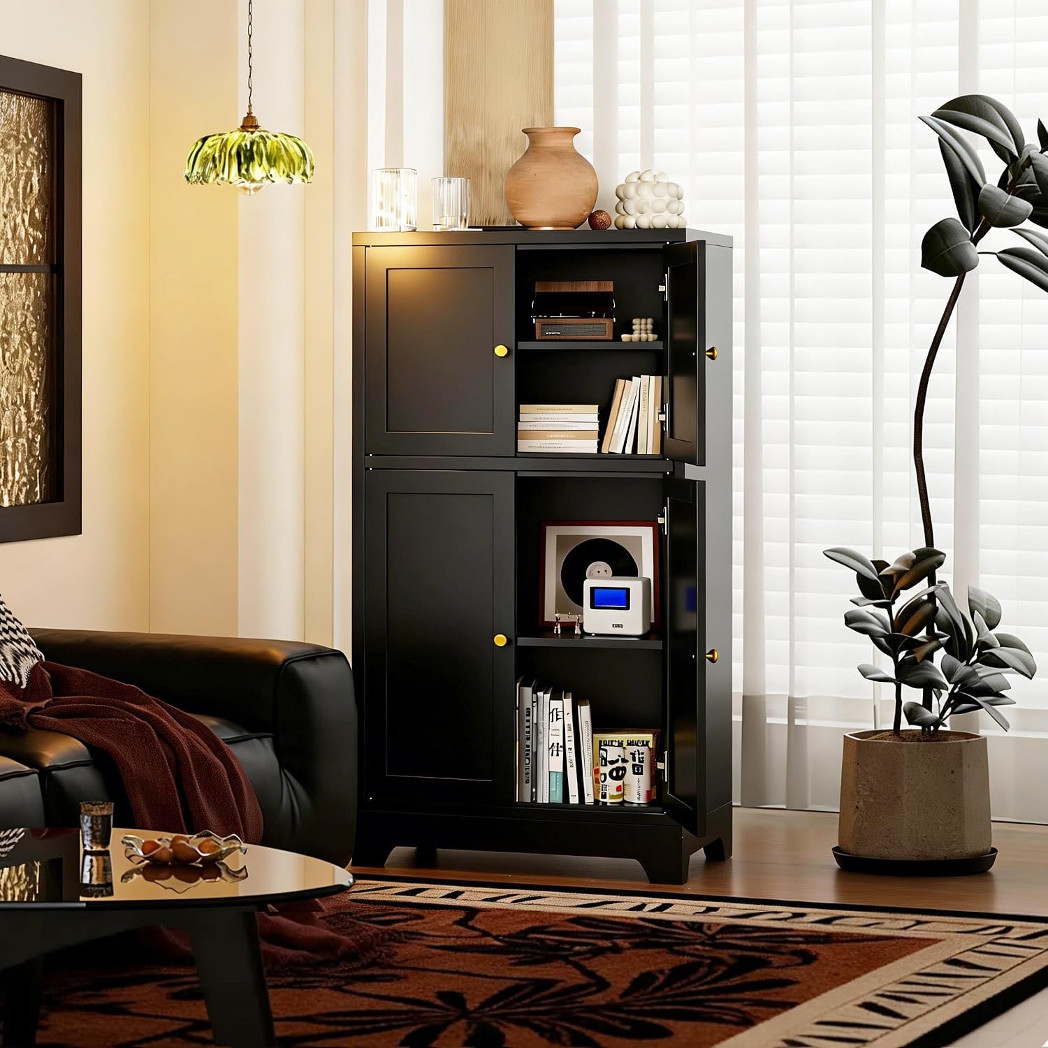 43' H Small Black Cabinet,Bathroom Floor Storage Cabinet,Metal Bathroom Cabinets Freestanding
