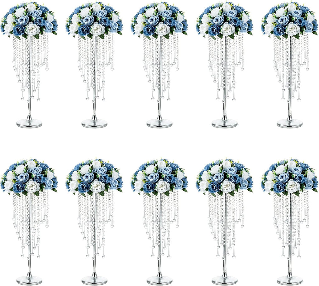 NUPTIO Silver Vases for Centerpieces Wedding - 10 Pcs 21.7in Tall Centerpiece for Tables - Flower Stand Bulk for Weddings Chandelier