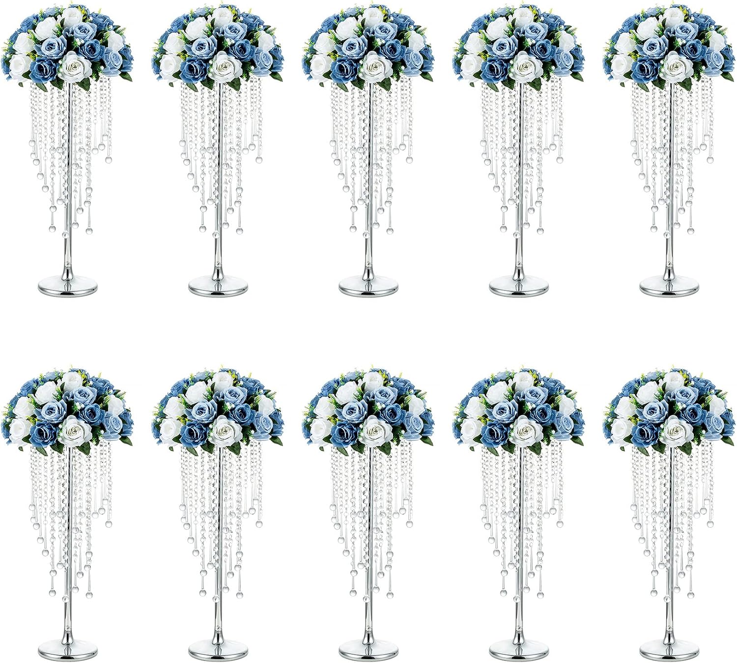 NUPTIO Silver Vases for Centerpieces Wedding - 10 Pcs 21.7in Tall Centerpiece for Tables - Flower Stand Bulk for Weddings Chandelier