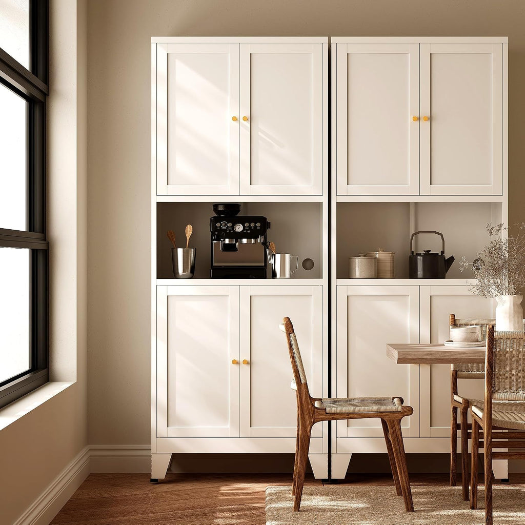 69' H Kitchen Hutch Cabinet with Storage,White Metal Storage Cabinet,Microwave Cabinet,Kitchen Pantry Cabinet with Countertop