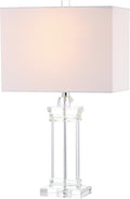 JONATHAN Y 24.5' Ophelia Clear Solid Crystal LED Table Lamp, Modern Rectangular Column Lamp with White Linen Shade for Living Room Bedroom, UL Listed, LED Bulb Included JYL5035A