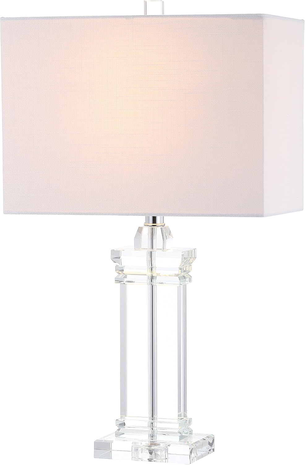 JONATHAN Y 24.5' Ophelia Clear Solid Crystal LED Table Lamp, Modern Rectangular Column Lamp with White Linen Shade for Living Room Bedroom, UL Listed, LED Bulb Included JYL5035A