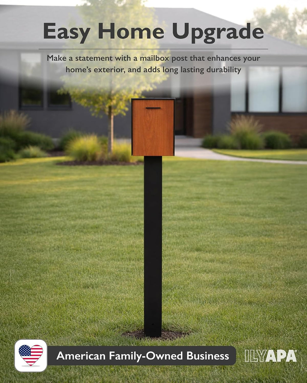 Ilyapa No Dig Mailbox Post for Outside, 43x4x4 inch Metal Post with 16 in. Ground Anchors & Two Universal Mailbox Mounting Bracket for Modern & Traditional Residential Mailboxes