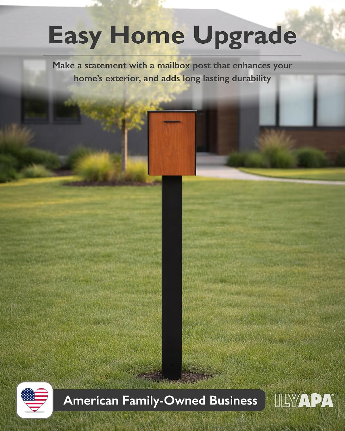 Ilyapa No Dig Mailbox Post for Outside, 43x4x4 inch Metal Post with 16 in. Ground Anchors & Two Universal Mailbox Mounting Bracket for Modern & Traditional Residential Mailboxes
