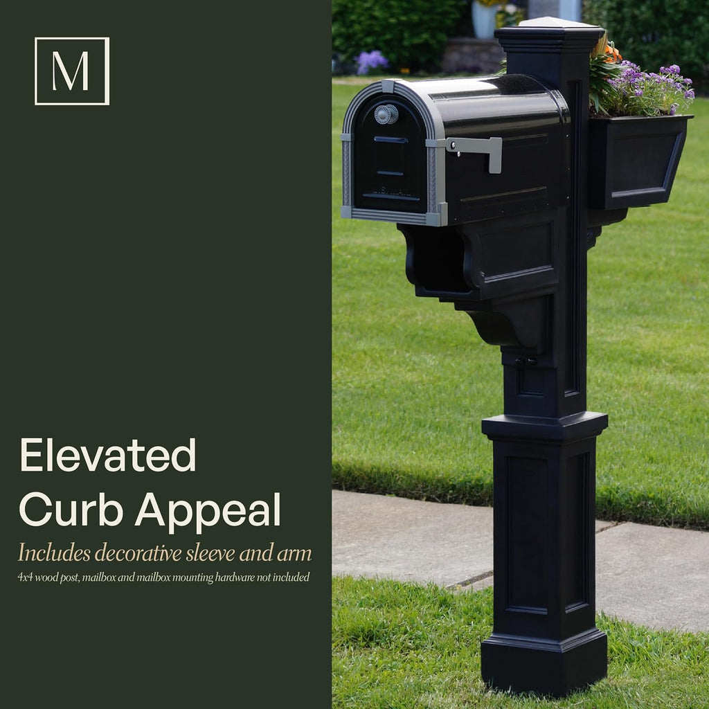 Mayne Signature Plus Mailbox Post with Newspaper Slot and Planter – Weather-Resistant, Durable Classic Design – Easy-to-Install Outdoor Mailbox Post