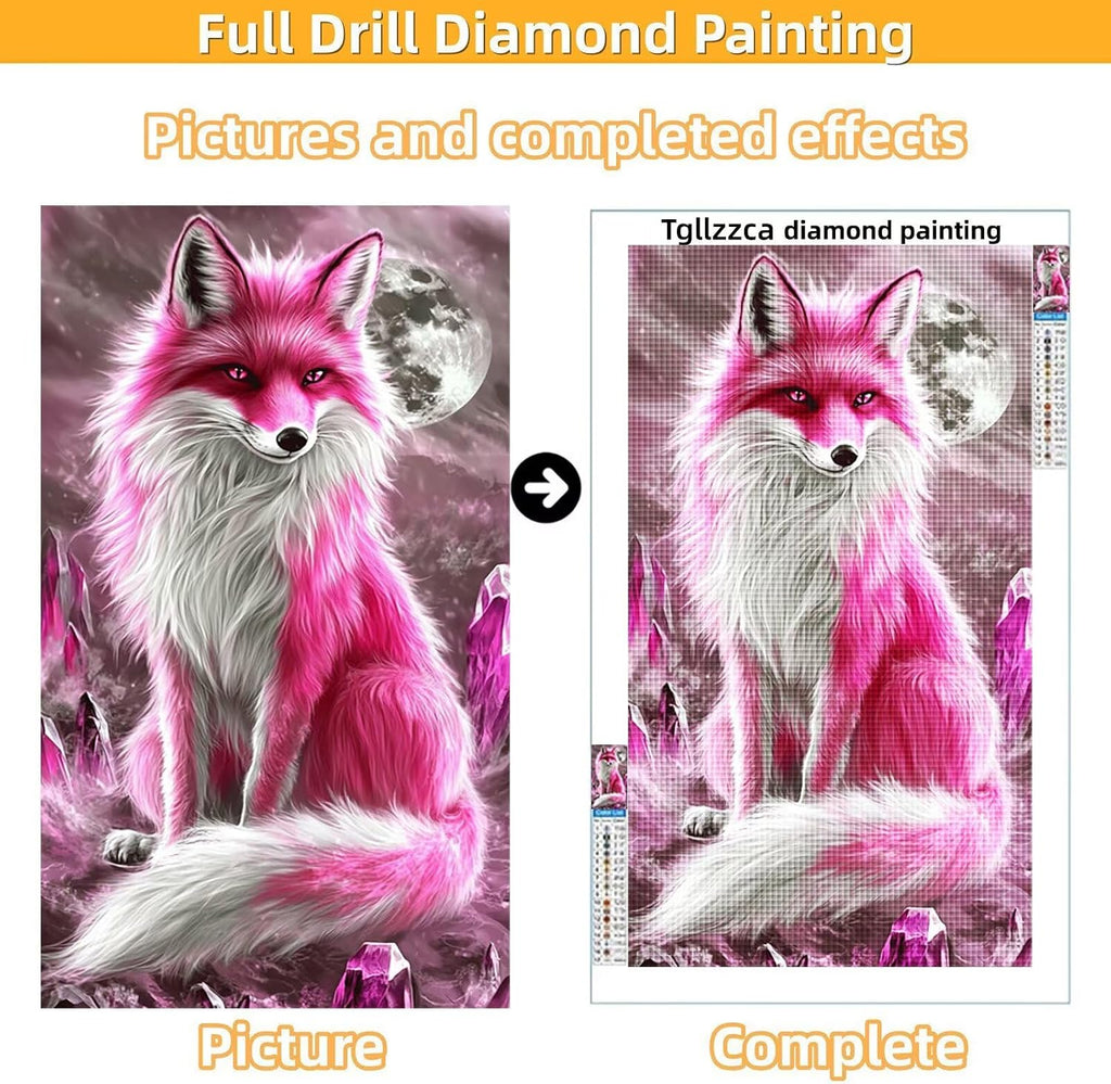 Diamond Art Kits for Adults Fox Diamond Painting Kits 5D DIY Round Moon Full Drill Dimond Art Paintings Crystal Rhinestones Crafts for Adults for Gift Home Wall Decor, Large Size 36 x 72 Inch,Model903