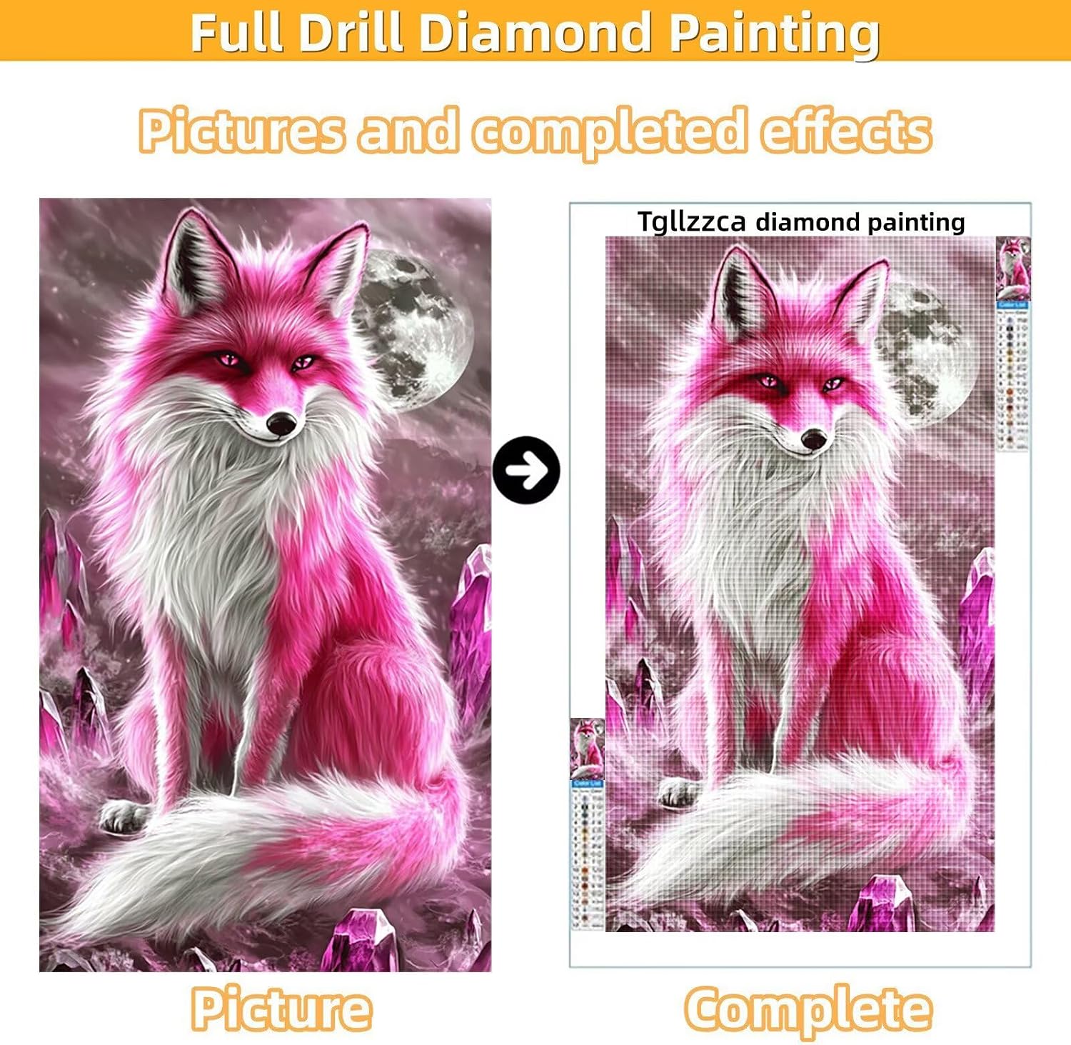 Diamond Art Kits for Adults Fox Diamond Painting Kits 5D DIY Round Moon Full Drill Dimond Art Paintings Crystal Rhinestones Crafts for Adults for Gift Home Wall Decor, Large Size 40 x 80 Inch,Model903