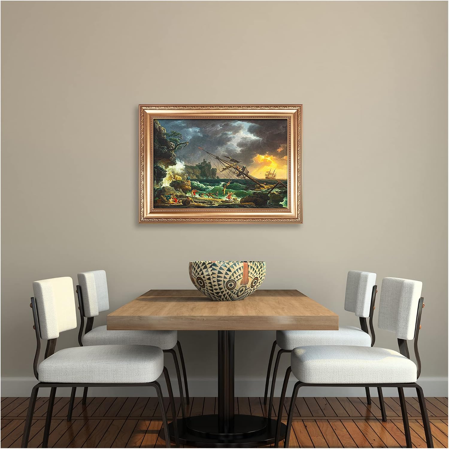 The Shipwreck Sailboat by Claude–Joseph Vernet Sailboat Warship Painting Reproductions Framed Size:36x26 inches,Image Size:30x20 inches World Classic Reproductions For HomeDecor,Gold Frame