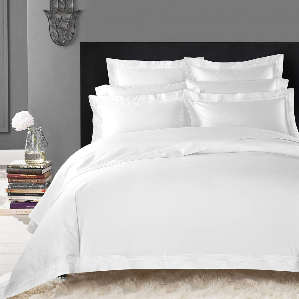 Casabolaj Triomphe Collection 3 Pieces Duvet Cover Set -100% Egyptian Cotton Sateen 400 Thread Count - Luxury Handcraft Bedding Sets Queen King (White, California King)