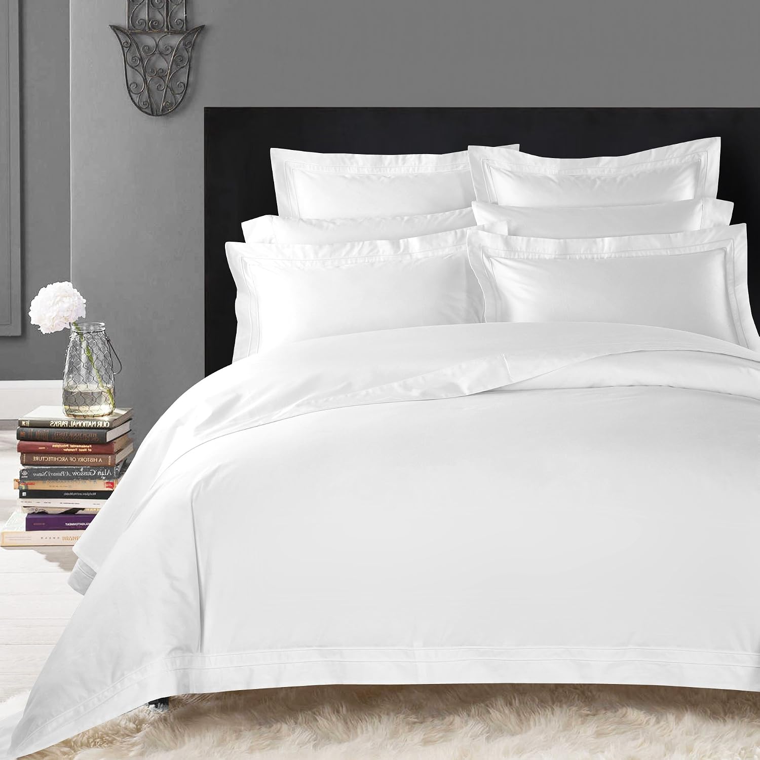 Casabolaj Triomphe Collection 3 Pieces Duvet Cover Set -100% Egyptian Cotton Sateen 400 Thread Count - Luxury Handcraft Bedding Sets Queen King (White, California King)