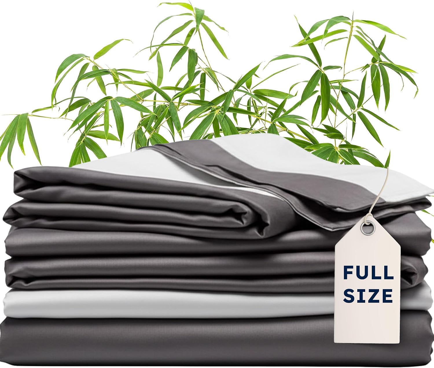Wooflinen 100% Viscose Derived from Bamboo Sheets & Duvet Cover Set – Soft Feel Like Silk Bed Sheets – Two-Toned, Breathable, Cooling Bedding – Full, 6 Pc Set
