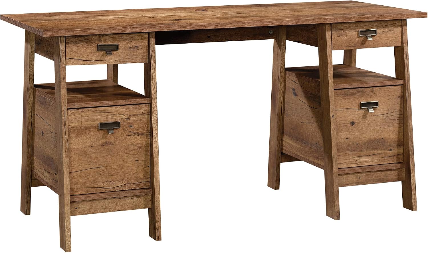 Sauder Trestle Executive Desk with Filing, Home Office Desk with Storage, Vintage Oak Finish