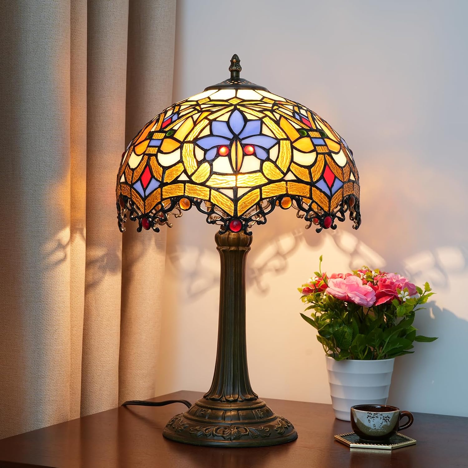 Tiffany Lamp Stained Glass Table Lamp Antique Desk Light for Bedside Nightstand Bedroom Living Room Home Office Unique Cute Accent Decor Light Include LED Bulb