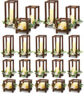 Hushee 15 Set 45 Pcs Wooden Wedding Lantern Centerpiece Wooden Candle Lantern Set Rustic Holder for Wedding Table Decoration Farmhouse for Birthday Party(Brown)