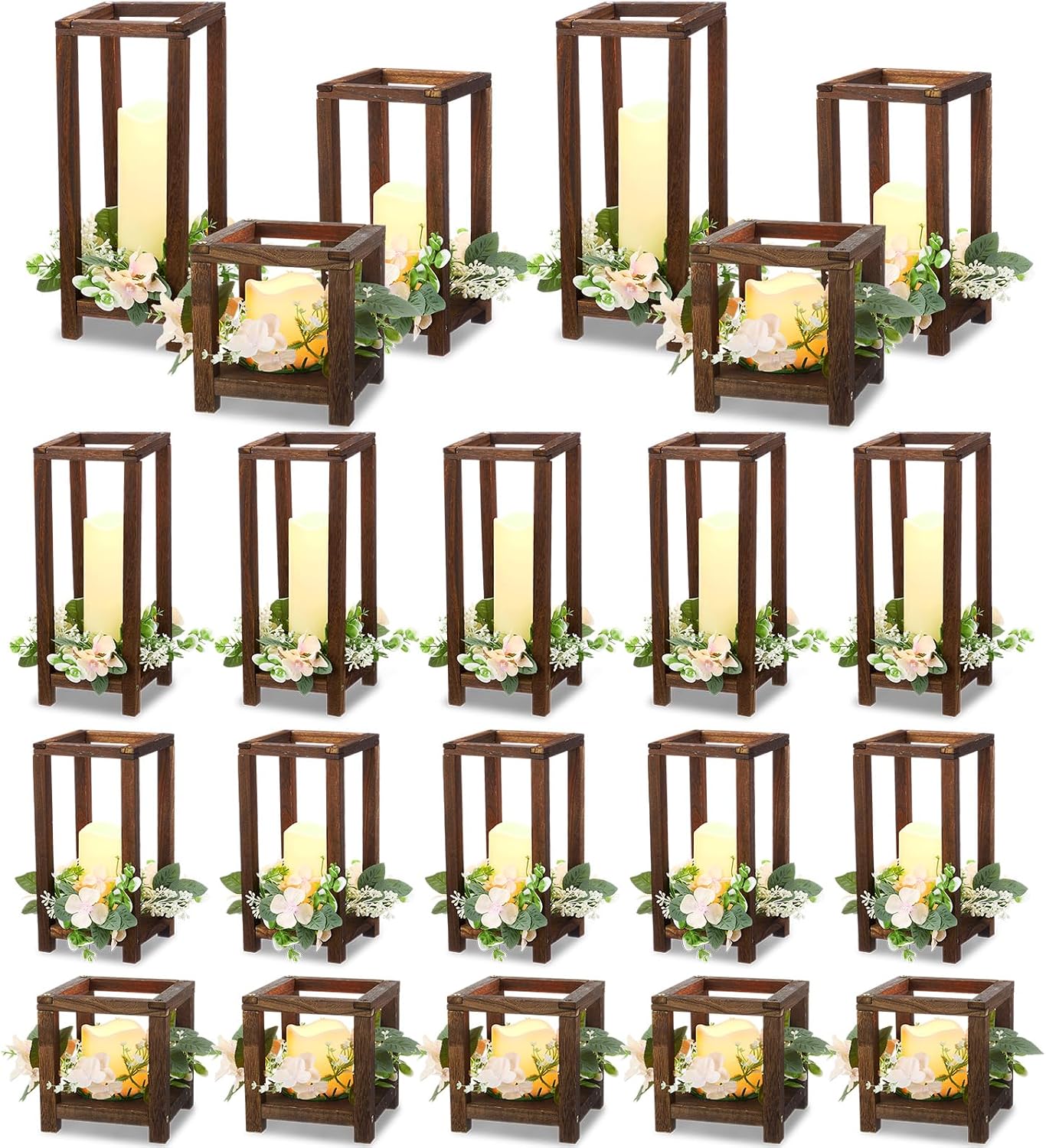 Hushee 15 Set 45 Pcs Wooden Wedding Lantern Centerpiece Wooden Candle Lantern Set Rustic Holder for Wedding Table Decoration Farmhouse for Birthday Party(Brown)