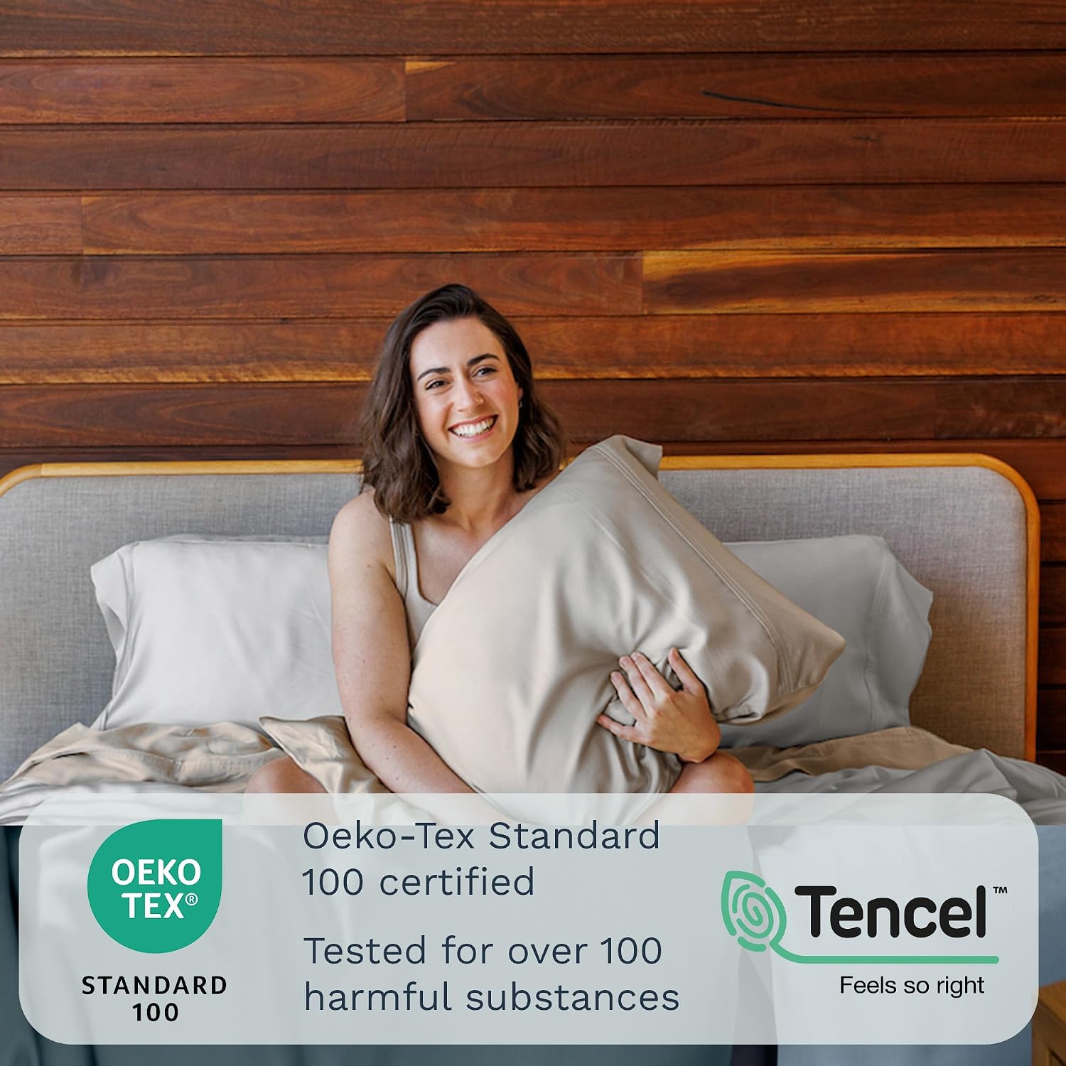 Olive + Crate Tencel Lyocell Eucalyptus Queen Size Sheet Set - Cooling Tencel Sheets for Hot Sleepers with 18 Inch Deep Pocket Fit - Gray Mist 4-Piece Set