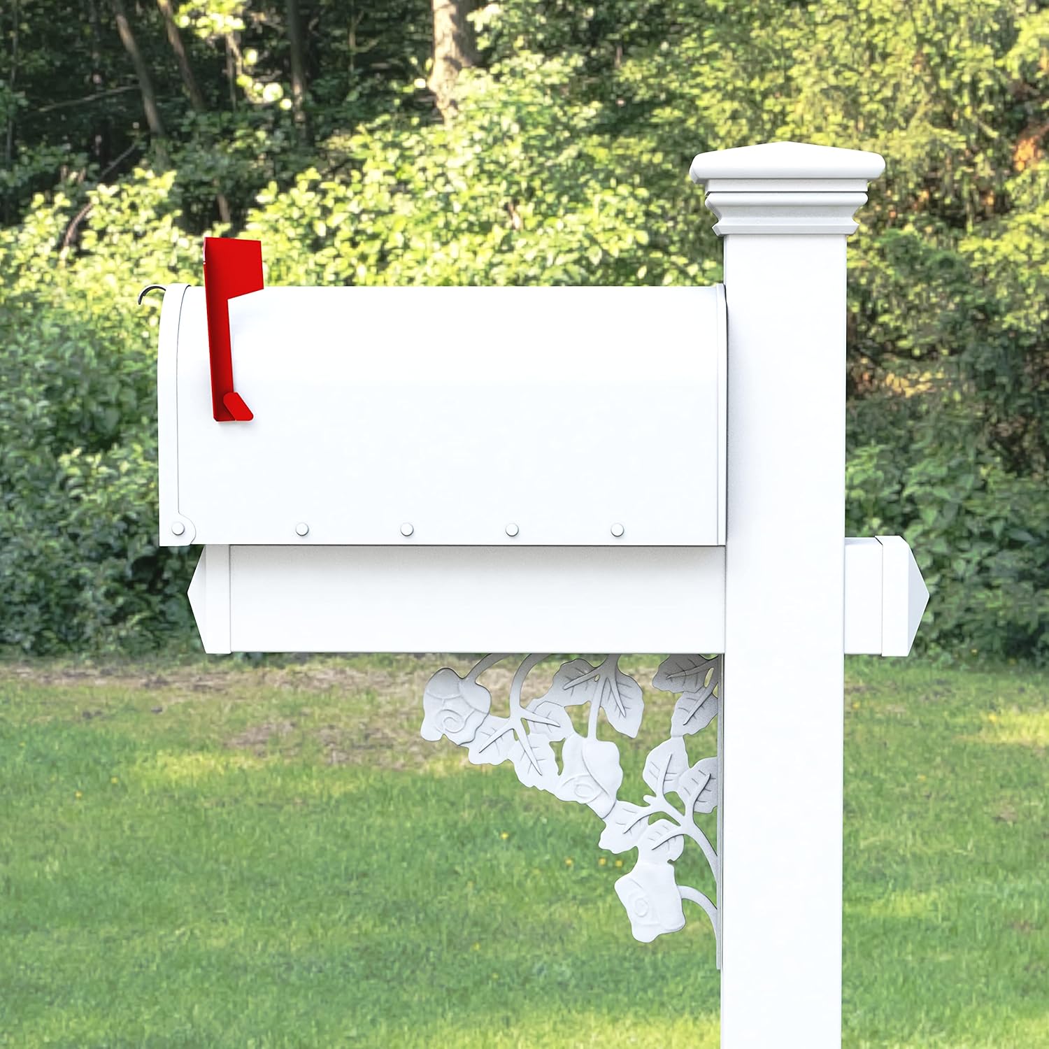 4Ever Products The Hoover Mailbox with White Vinyl Post Included Complete Decorative Curbside Mailbox System with Classic Traditional Style (White Mailbox)