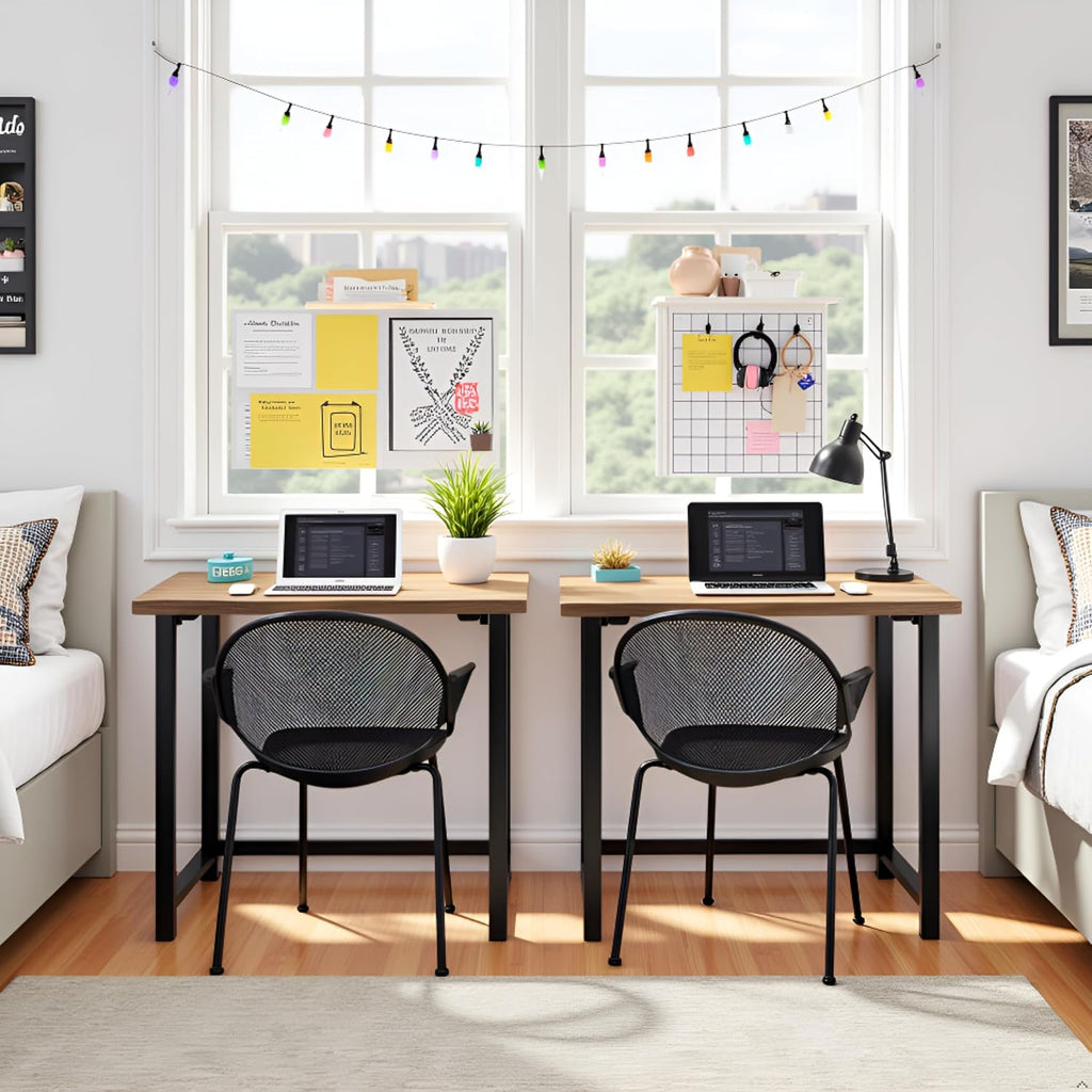 Pomona 32-Inch Compact Writing Desk with Solid Wood Top and Metal Frame – Rustic Industrial Style Small Home Office Desk with Durable Lacquer Finish and Floor Levelers by Alaterre Furniture (Natural)