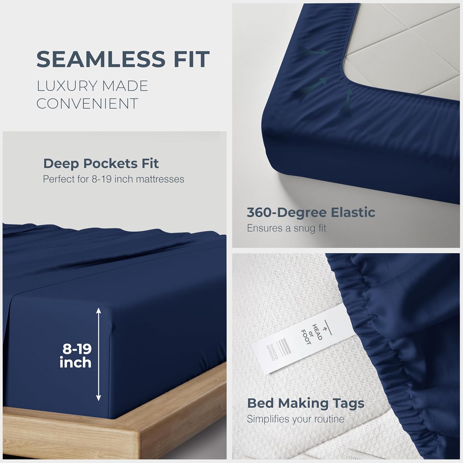 THREAD SPREAD 100% Egyptian Cotton King Size Sheets Set - Luxury 1500 Series Egyptian Cotton Sheets King Size (4 PC, Navy Blue), Silky Soft, Sateen Weave, Cooling & Breathable, 17' Deep Pocket Bed Set