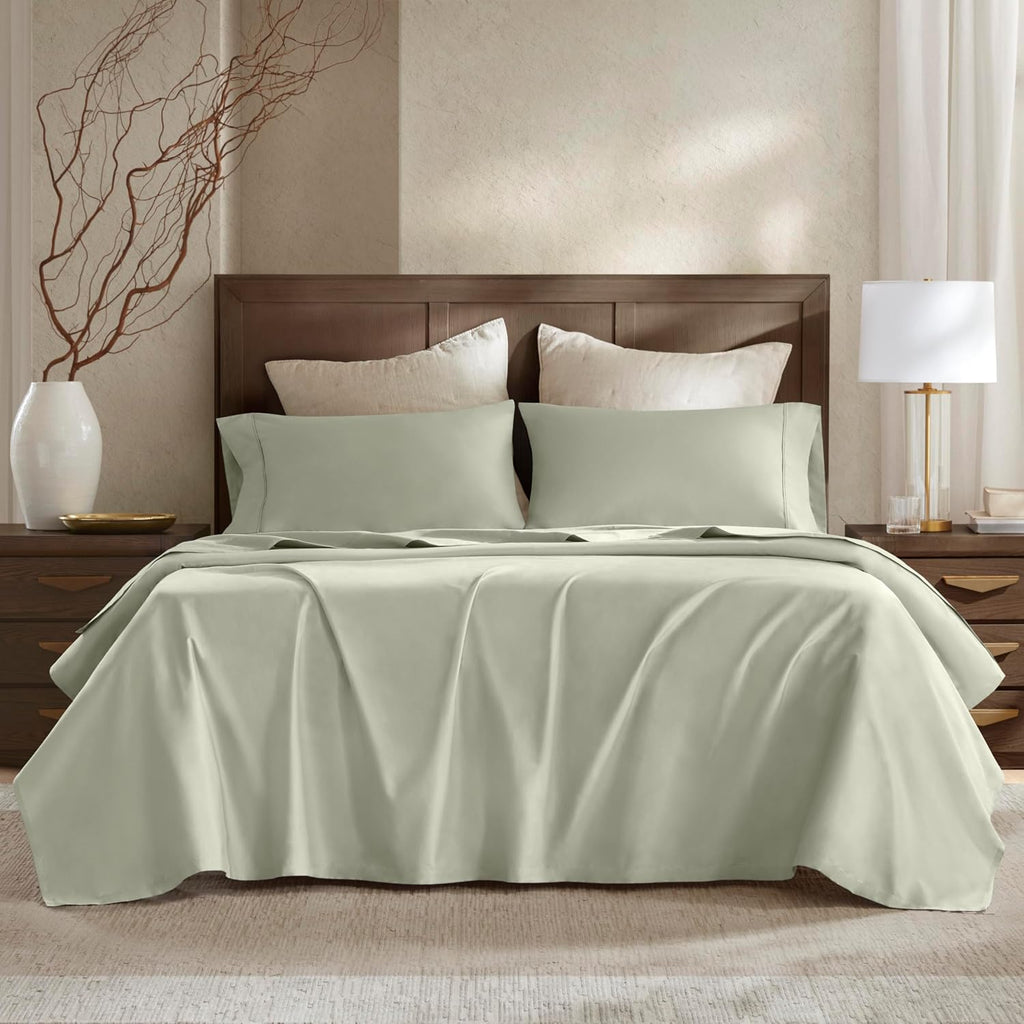 Harbor House Luxury 100% Egyptian Cotton Sheet Set, 400 Thread Count Sateen Weave, Soft & Breathable Bed Sheets with Deep Pocket, 4-Piece Cal King Bedding Set, Sage