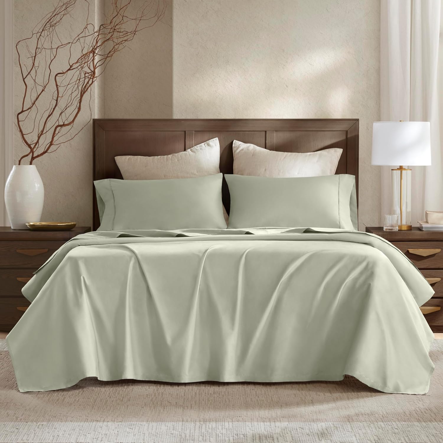 Harbor House Luxury 100% Egyptian Cotton Sheet Set, 400 Thread Count Sateen Weave, Soft & Breathable Bed Sheets with Deep Pocket, 4-Piece Cal King Bedding Set, Sage