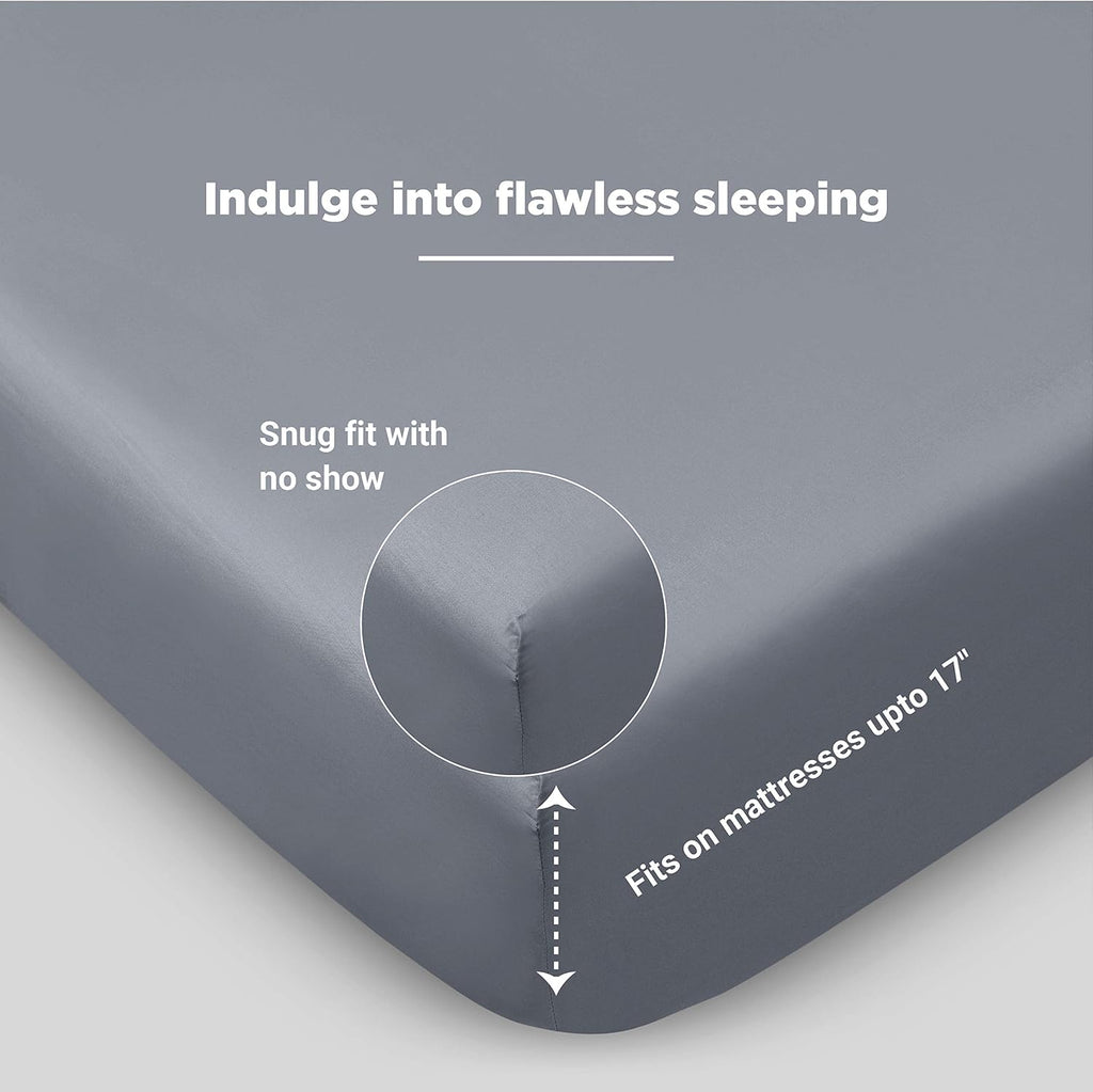 Fabdreams 100% Organic Cotton Percale Weave Queen Size Sheet Set, 300 TC, GOTS Certified, Cool & Crisp, Breathable, Fits Mattresses Up to 17' Deep, Durable Luxury – Light Gray