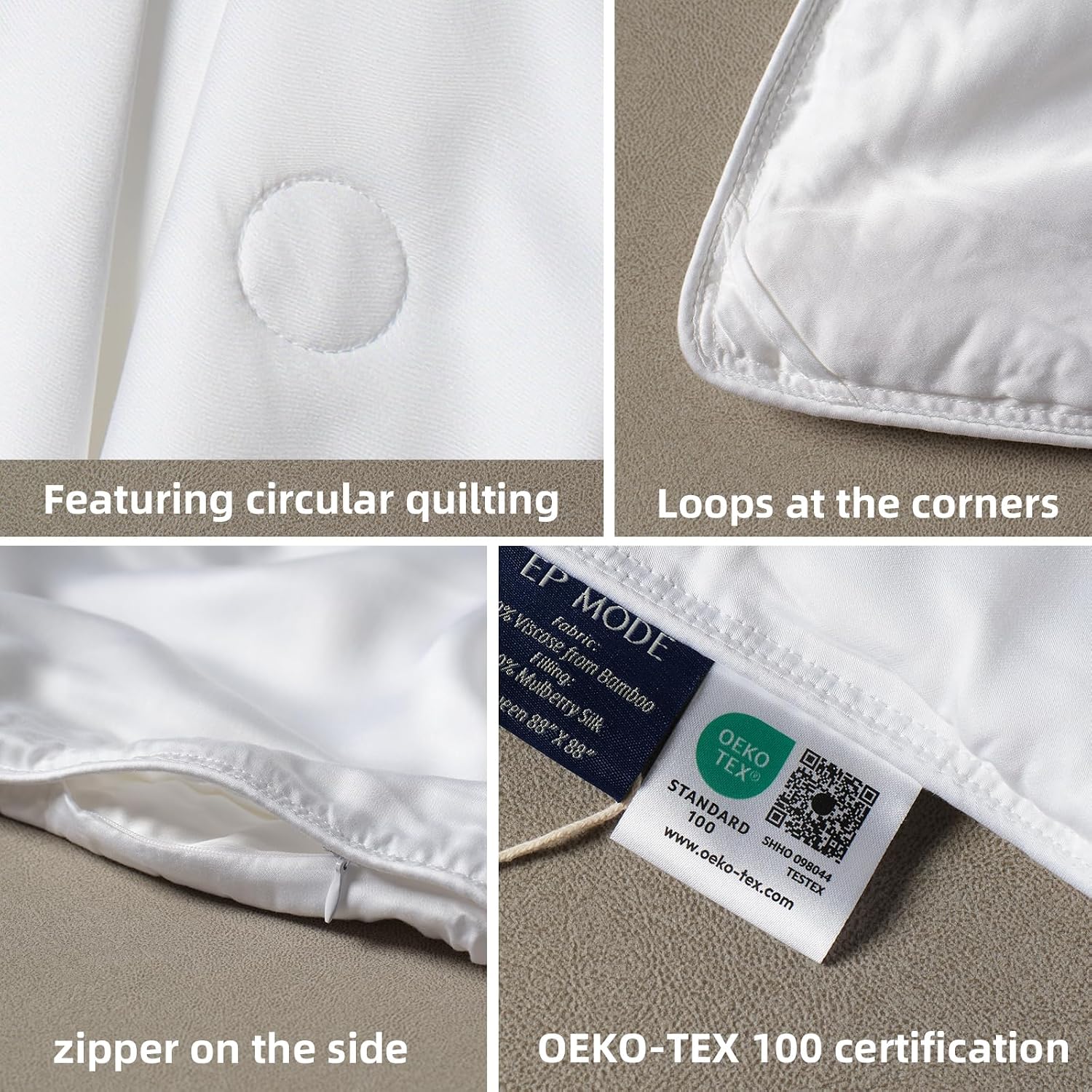EP Mode Mulberry Silk Filled Quilt with 100% Viscose from Bamboo Fabric, Natural Lightweighted Cooling Comforter (White, Twin 68' X 88')