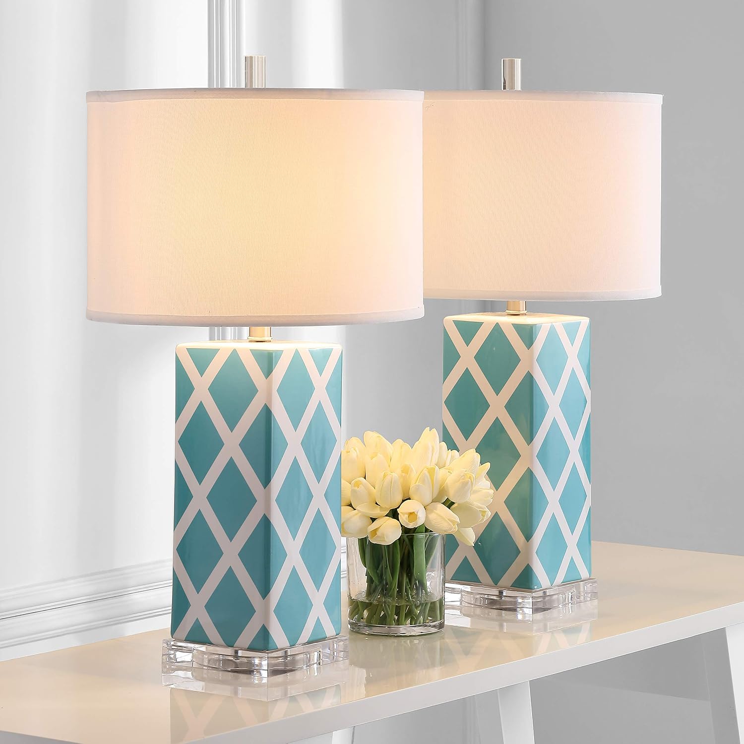 Safavieh Lighting Collection Garden Lattice Light Blue Table Lamp, Set of 2