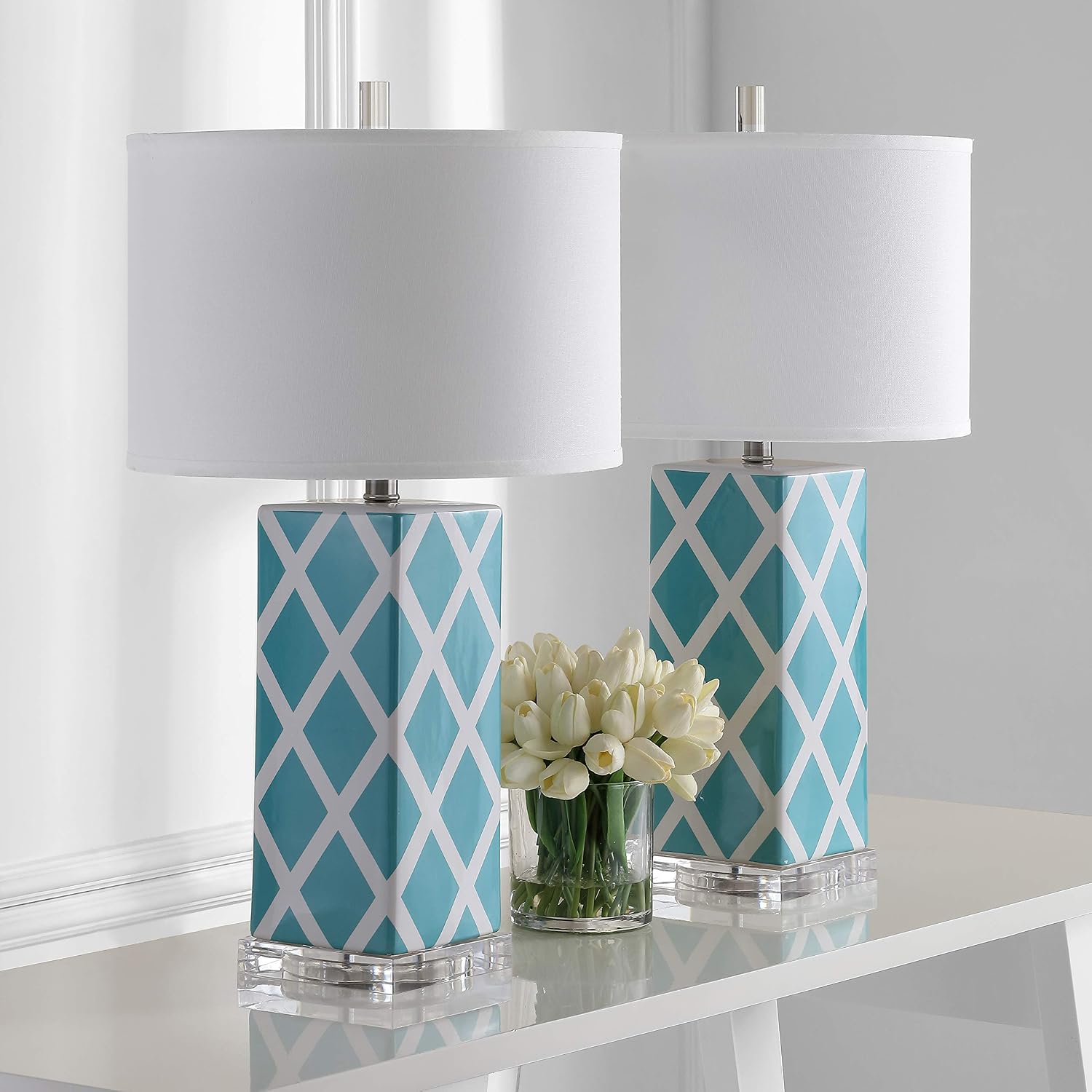 Safavieh Lighting Collection Garden Lattice Light Blue Table Lamp, Set of 2